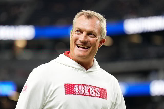 President of football operations and general manager John Lynch of the San Francisco 49ers looks on before a preseason game against the Las Vegas Raiders at Allegiant Stadium on August 23, 2024 in Las Vegas, Nevada.