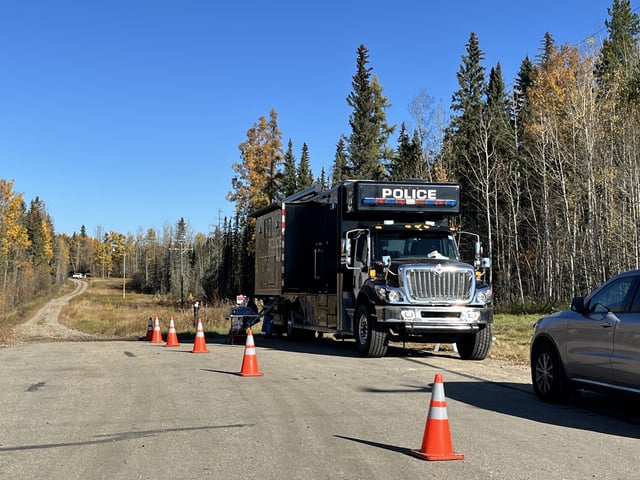 The Edmonton Police Service homicide unit searching for the remains of missing teenager Samuel Bird in the rural Carrot Creek area, west of the city in Yellowhead County, on Oct. 9, 2025.
