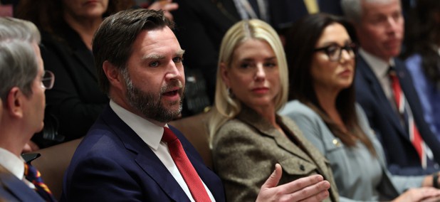 Vice President JD Vance speaks during a Cabinet meeting at the White House on Oct. 9. Vance said that the administration is trying to make “the shutdown as painless as possible on the American people.”