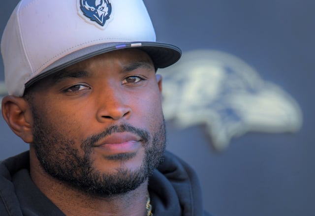 Baltimore Ravens defensive coordinator Zach Orr addresses the media following practice as the team prepare to host the 3-2 Los Angeles Rams on Sunday. (Karl Merton Ferron/Staff)
