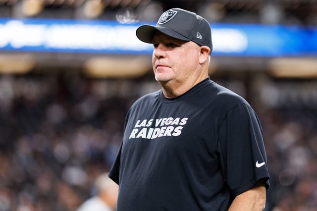 LAS VEGAS, NEVADA - SEPTEMBER 15: Offensive coordinator Chip Kelly of the Las Vegas Raiders stands on the field prior to an NFL football game against the Los Angeles Chargers at Allegiant Stadium on September 15, 2025 in Las Vegas, Nevada. (Photo by Brooke Sutton/Getty Images)