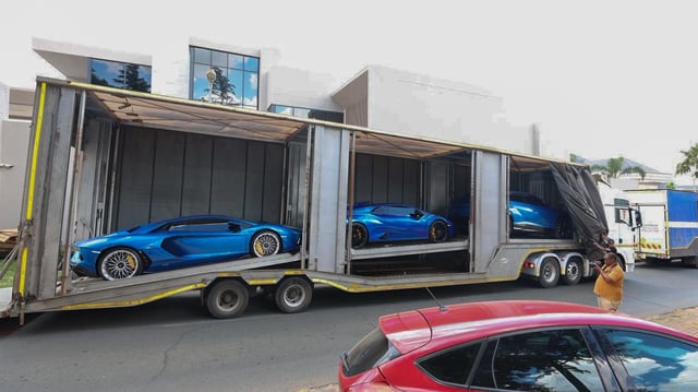 The three Lamborghinis seized from Hangwani Maumela's home on Thursday. (Photo: SIU)