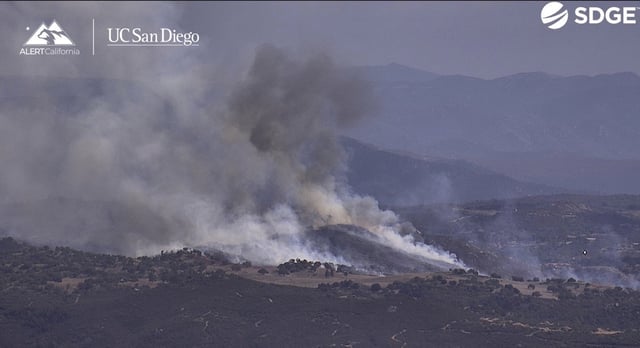 The Rancho Fire broke out near state Route 78 and Casner Road quickly resulted in road closures and an evacuation order for nearby residents on Thursday, Oct. 9, 2025. (ALERTCalifornia | UC San Diego)