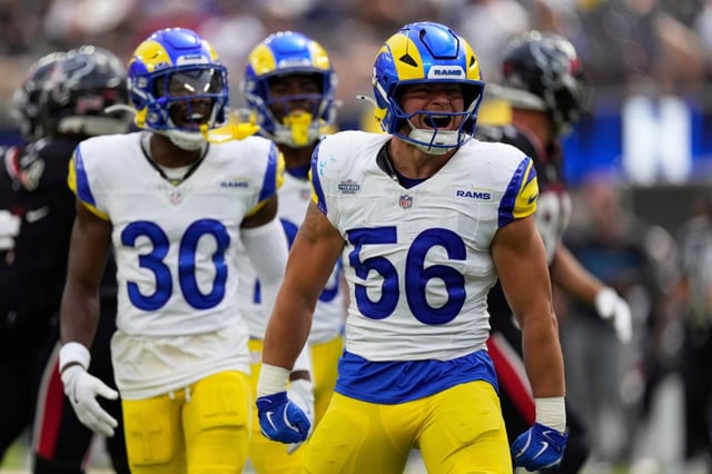 Undrafted rookie linebacker Shaun Dolac (56) could be in line for an increased role with the Rams this weekend against the Baltimore Ravens. (AP Photo/Mark J. Terrill)