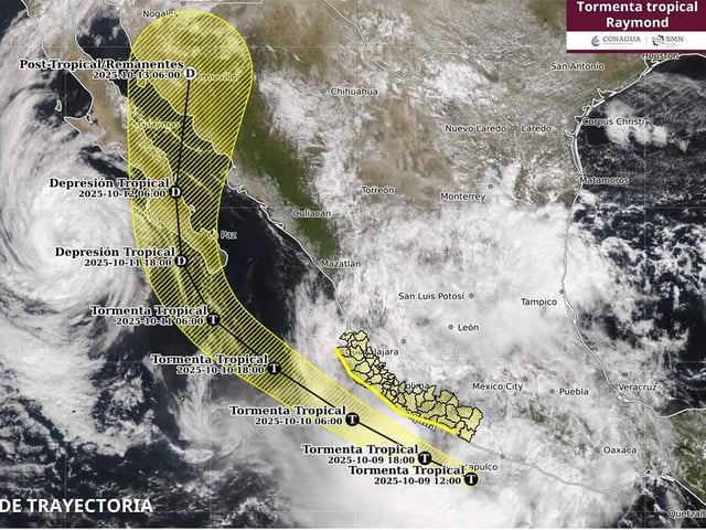 Trayectoria de la tormenta tropical Raymond