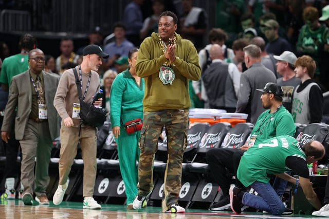 Jun 9, 2024; Boston, Massachusetts, USA; Boston Celtics former player Paul Pierce walks onto the court before game two of the 2024 NBA Finals between the Boston Celtics and the Dallas Mavericks at TD Garden. Mandatory Credit: Peter Casey-USA TODAY Sports