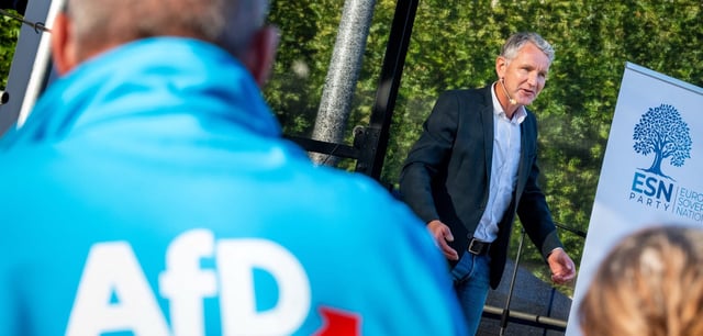Rede des Vorsitzenden der AfD-Fraktion im Thüringer Landtag, Björn Höcke (AfD), am 3. Oktober. In Erfurt findet auch der Parteitag statt
