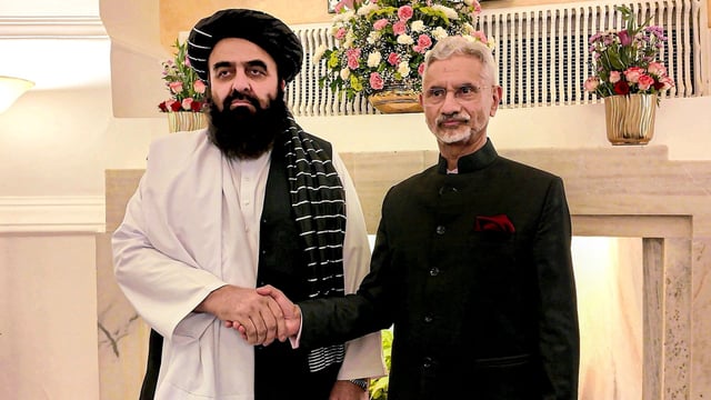 Union External Affairs Minister S Jaishankar during a meeting with his Afghani counterpart Amir Khan Muttaqi, in New Delhi.