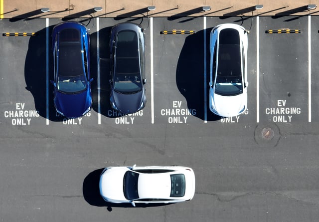 Tesla charger station on February 15, 2023 in Corte Madera, California. Electric car company Tesla is partnering with the U.S. federal government to expand electric vehicle charging infrastructure in the United States. Tesla announced plans to open an estimated 7,500 of its Tesla Superchargers in the country to all brands of electric vehicles by the end of 2024.