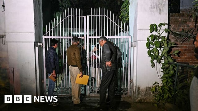 Police personnel conduct an inquiry after an alleged explosion occurred near the Israeli embassy in New Delhi on December 26, 2023