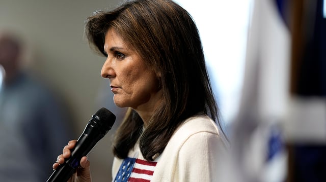 Republican presidential candidate Nikki Haley speaks during a town hall, Monday, Dec. 18, 2023, in Nevada, Iowa. (AP Photo/Charlie Neibergall)