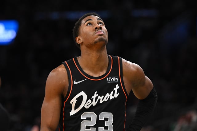 BOSTON, MASSACHUSETTS - DECEMBER 28: Jaden Ivey #23 of the Detroit Pistons reacts after fouling out of a game against the Boston Celtics at TD Garden on December 28, 2023 in Boston, Massachusetts. NOTE TO USER: User expressly acknowledges and agrees that, by downloading and or using this photograph, User is consenting to the terms and conditions of the Getty Images License Agreement. (Photo by Brian Fluharty/Getty Images)