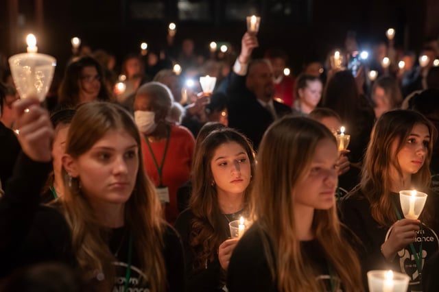 Gun violence survivors and activists attend a vigil on December 6, 2023 in Washington, DC. The vigil marked the 11th anniversary of the Sandy Hook Elementary School shooting in Newtown, Connecticut, which left 26 people dead.