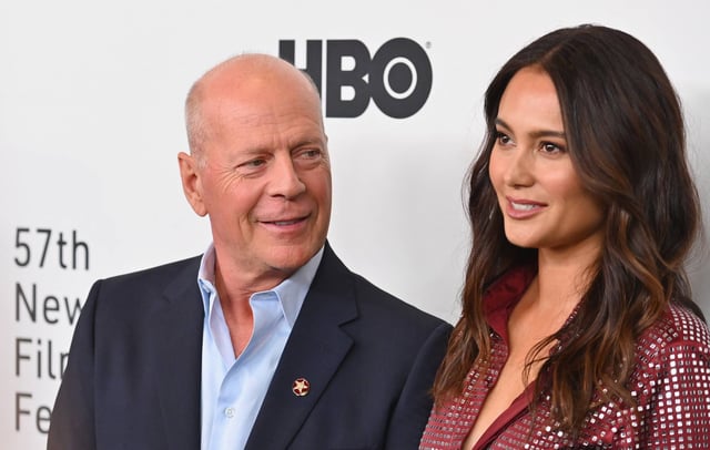 Bruce Willis (L) and wife Emma Heming Willis attend the premiere of 'Motherless Brooklyn' during the 57th New York Film Festival at Alice Tully Hall on October 11, 2019 in New York City (CREDIT: Angela Weiss / AFP) (Photo by ANGELA WEISS/AFP via Getty Images)