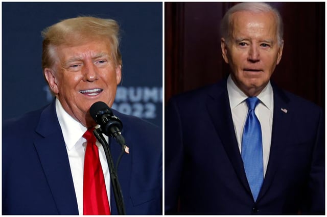 A split image of Trump and Biden