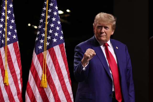 Donald Trump gestures during a campaign rally