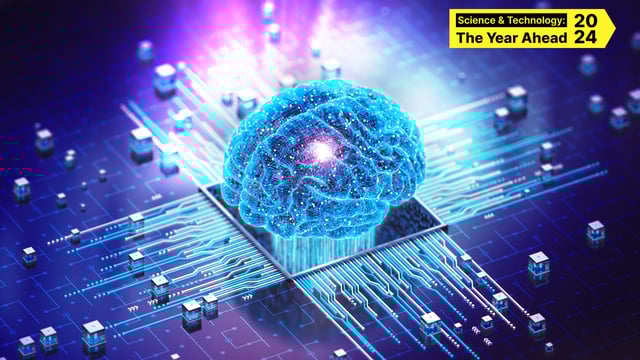 A brain appears on top of a circuit board.