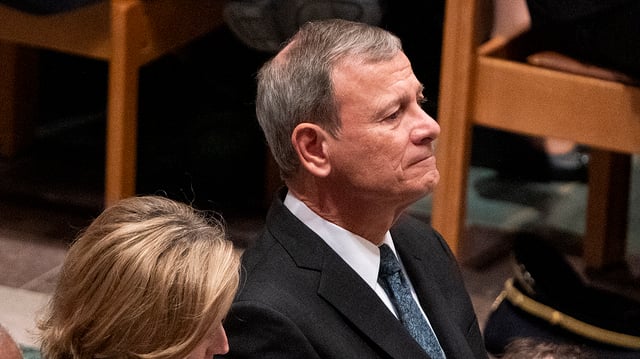 Chief Justice John Roberts is seen during the funeral service of the late Justice Sandra Day O’Connor at the Washington National Cathedral in Washington, D.C., on Tuesday, December 19, 2023.