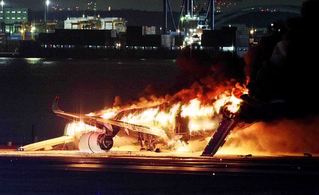 Japan Airlines plane on fire