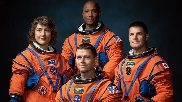 A portrait of the Artemis II crew provided by NASA. The astronauts are, from left, NASA Astronauts Christina Koch, Victor Glover, Reid Wiseman, and Canadian Space Agency Astronaut Jeremy Hansen.