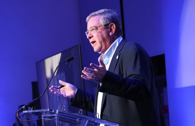 WASHINGTON, DC - MARCH 15: Marc Bell speaks on stage as Terran Orbital celebrates its PropCube display at Smithsonian’s National Air and Space Museum on March 15, 2023 in Washington, DC. (Photo by Paul Morigi/Getty Images for Terran Orbital Corporation)