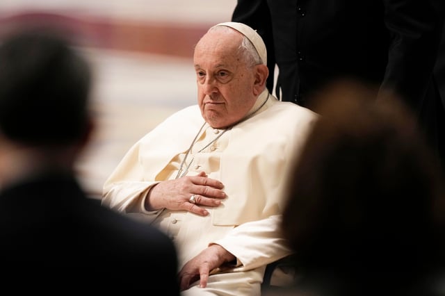 Pope Francis arrives to Saint Peter's Basilica at the Vatican on Dec. 31, 2023.