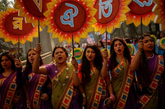 Students from the University of Dahka attend a rally on Jan. 4, 2023, celebrating the formation day of Bangladesh Chhatra League, the student wing of Bangladesh Awami League, ahead of the Jan. 7 general election in Dahka, Bangladesh. 