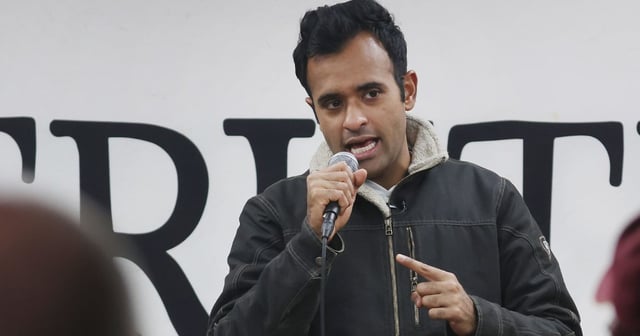 Republican presidential candidate Vivek Ramaswamy speaks during a campaign stop in Webster City, Iowa. Iowa Republicans will be the first to select their party's nomination for the 2024 presidential race when they go to caucus on Jan. 15. (Scott Olson / Getty Images)