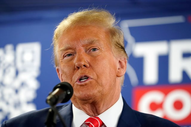 Former President Donald Trump speaks at a rally at Des Moines Area Community College in Newton, Iowa, on January 6, 2024.