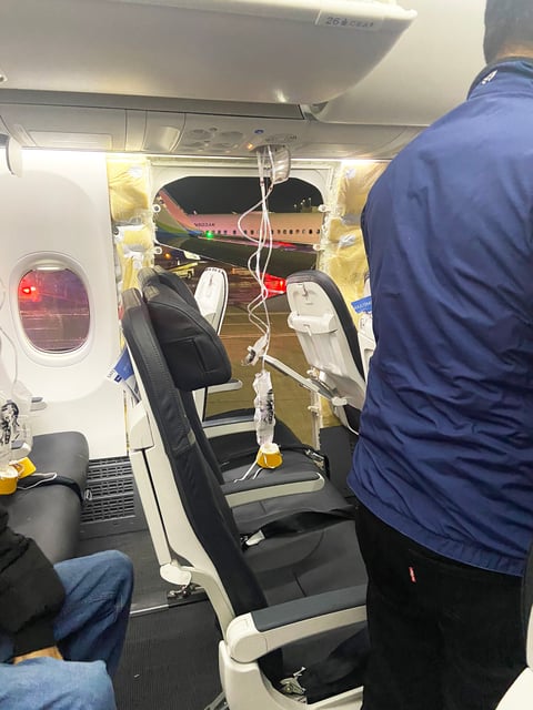 Photo of missing panel. The midair incident prompted the Alaska Airlines flight to make an emergency landing in Portland, Ore., on Friday.