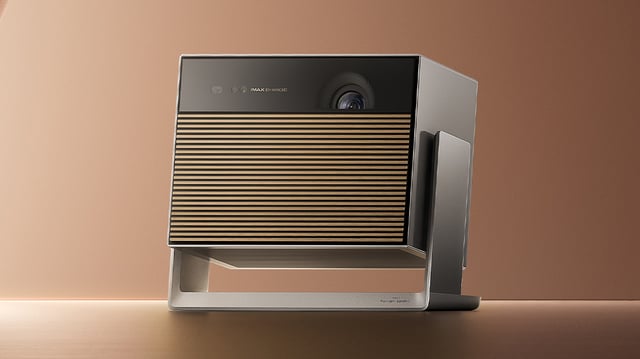 The front of the XGIMI Horizon Max long throw smart projector revealing the IMAX Enhanced branding on the front.