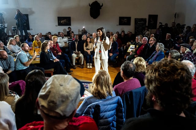 Haley speaks at a campaign stop in Clear Lake, Iowa, on Dec. 9