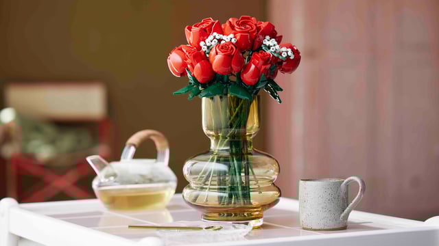 LEGO Icons Bouquet of Roses displayed on table.