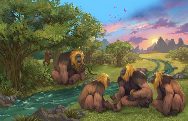 A group of Gigantopithecus blacki great apes