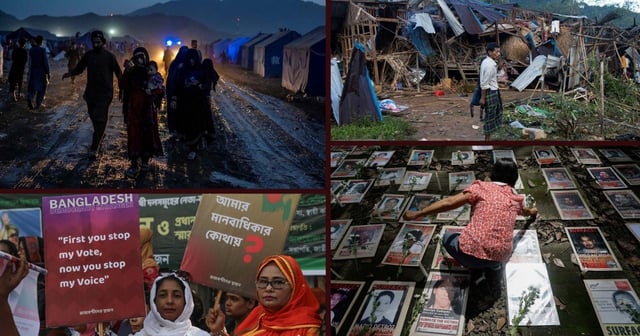 collage of 2023 events in Afghanistan, Myanmar, Bangladesh, and the Philippines.