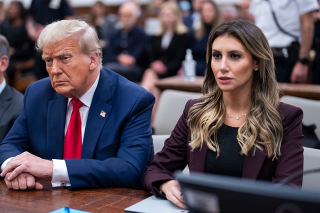 Donald Trump and Alina Habba at New York State Supreme Court in New York City, on Oct. 17, 2023. 