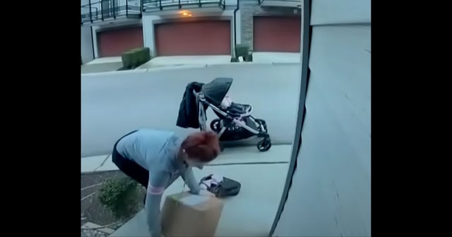 A "porch pirate" strikes in Langley, British Columbia, last month. (CTV News / YouTube screen shot)