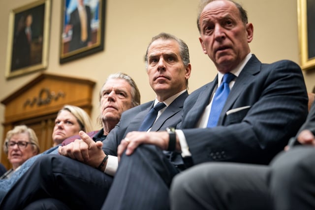 Hunter Biden with his lawyer Abbe Lowell, right, at a House Oversight Committee meeting on Jan. 10, 2024.