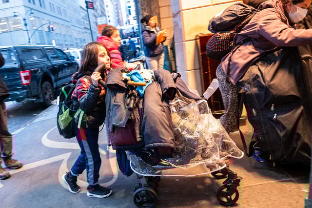 Migrants arrive at the Roosevelt Hotel in Manhattan, New York City on Jan. 9 2024