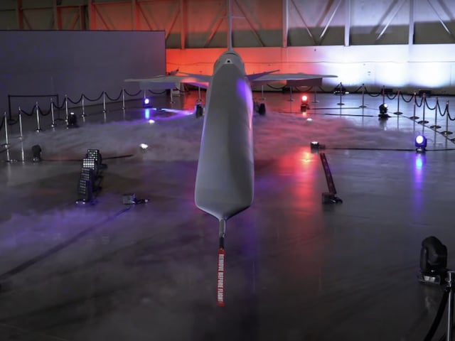 The first reveal of NASA's X-59 supersonic plane onstage at the Lockheed Martin Skunk Works facility in Palmdale, California.