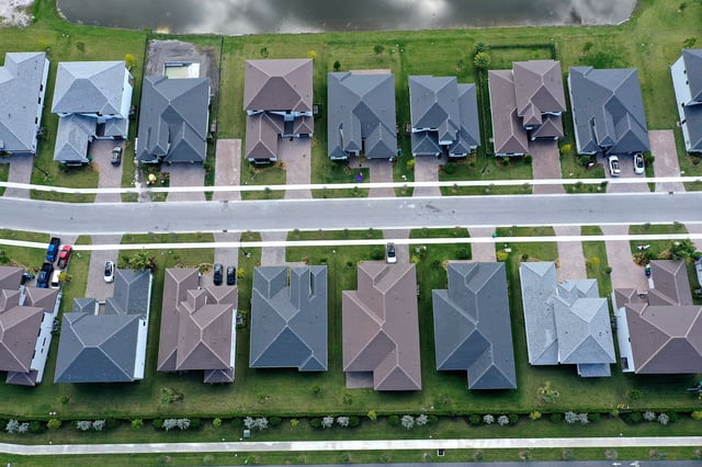 In this aerial view, single family homes are shown in a residential neighborhood on October 27, 2022 in Miramar, Florida.