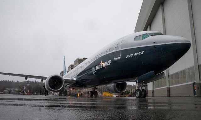A Boeing 737 MAX 9 airliner at the Boeing factory in Renton, Wash., on March 7, 2017. 