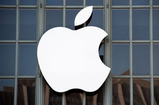 The Apple logo is seen on the outside of Bill Graham Civic Auditorium before the start of an event in San Francisco, California on September 7, 2016.
