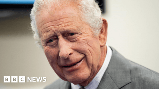 King Charles pictured wearing a grey suit
