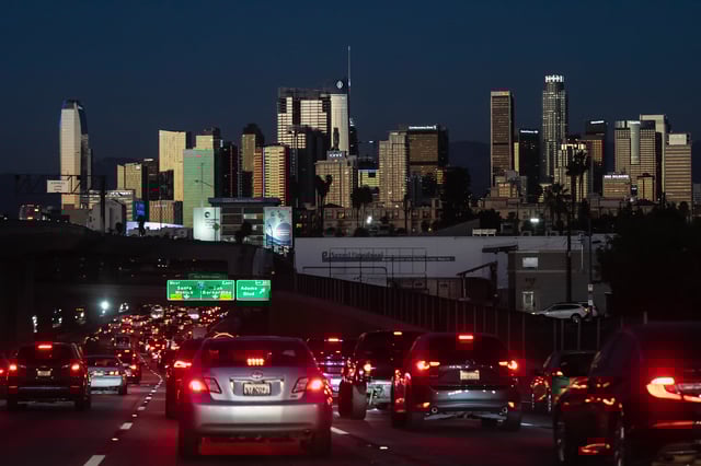 Traffic moves along the 110 Freeway in Los Angeles on Nov. 22, 2022. Photo by Jae C. Hong, AP Photo