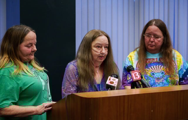 Kandice Smith, Sheri Rottler Trick, and Kathie Rottler during a press conference at the City-County Building in Indianapolis on Jan. 18, 2024 after their nearly 50-year cold case was solved.