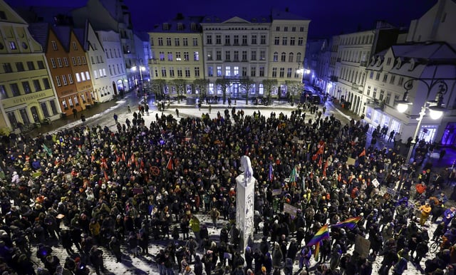 More than 1,500 people demonstrate against the AfD and right-wing extremism in Schwerin, Germany, on January 16.