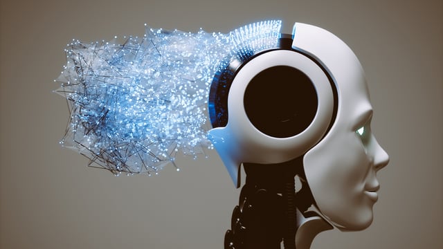 Robot head with abstract connections.
