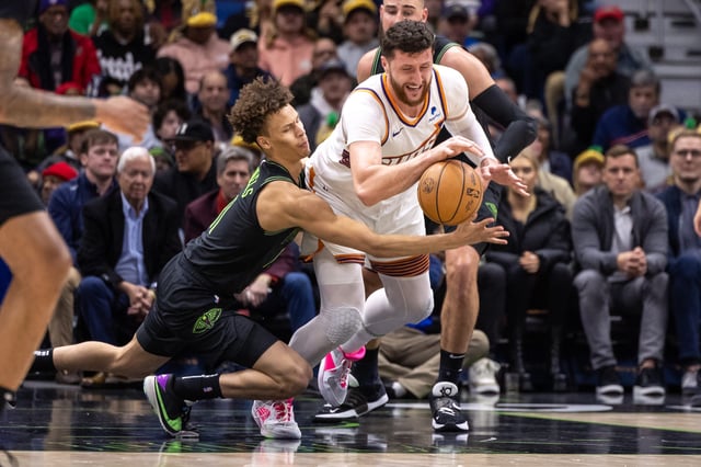 Phoenix Suns center Jusuf Nurkic (20) steals the ball from New Orleans Pelicans guard Dyson Daniels (11) during the first half at Smoothie King Center on Jan. 19, 2024, in New Orleans, Louisiana.
