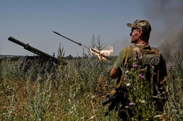 Ukrainian servicemen fire a Partyzan small multiple rocket launch system toward Russian troops near a front line, amid Russia's attack on Ukraine, in Zaporizhzhia region, Ukraine, on July 13, 2023.